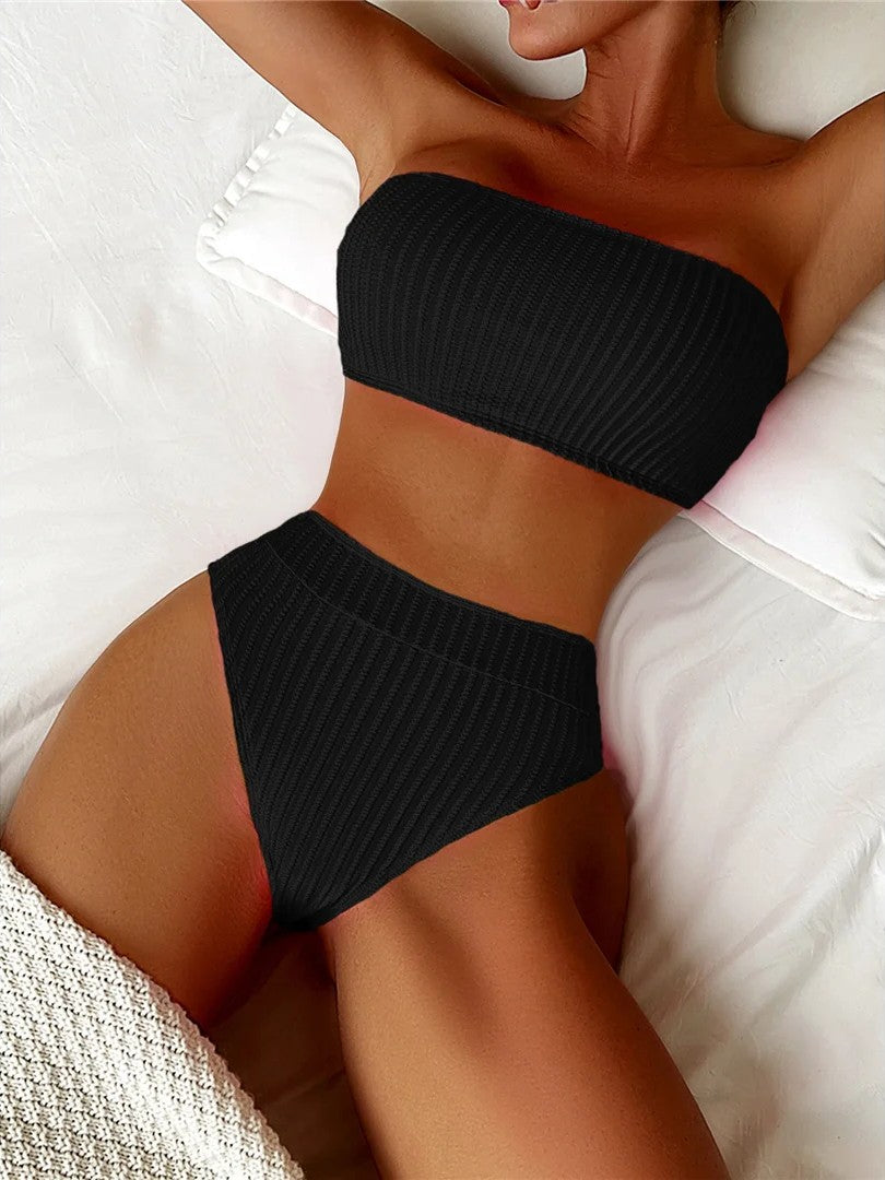 High-Waisted Textured Strapless Bikini