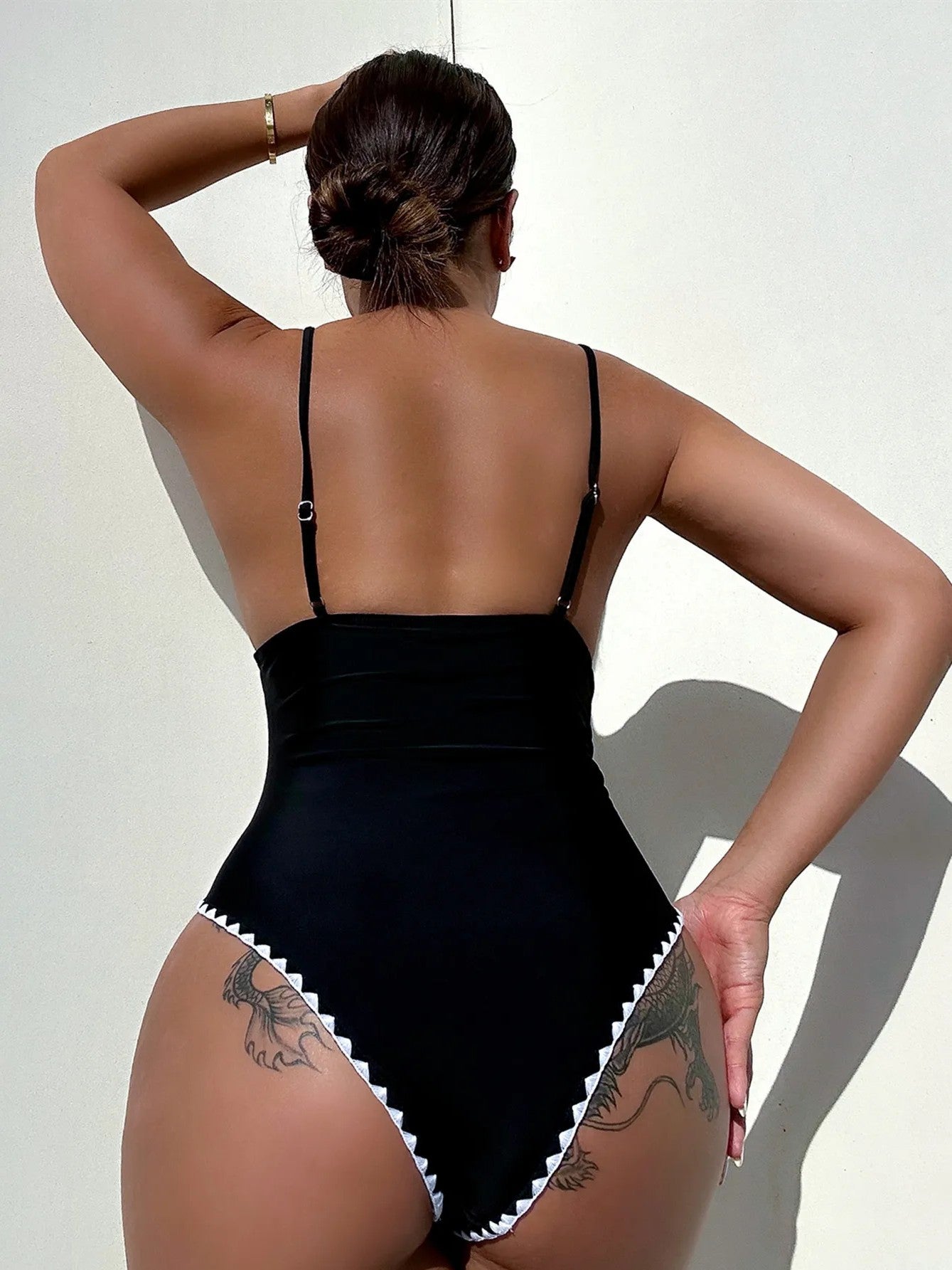 High-Cut Swimsuit With V-Neckline Contrasting Detail And Padding