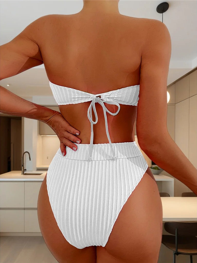 High-Waisted Textured Strapless Bikini