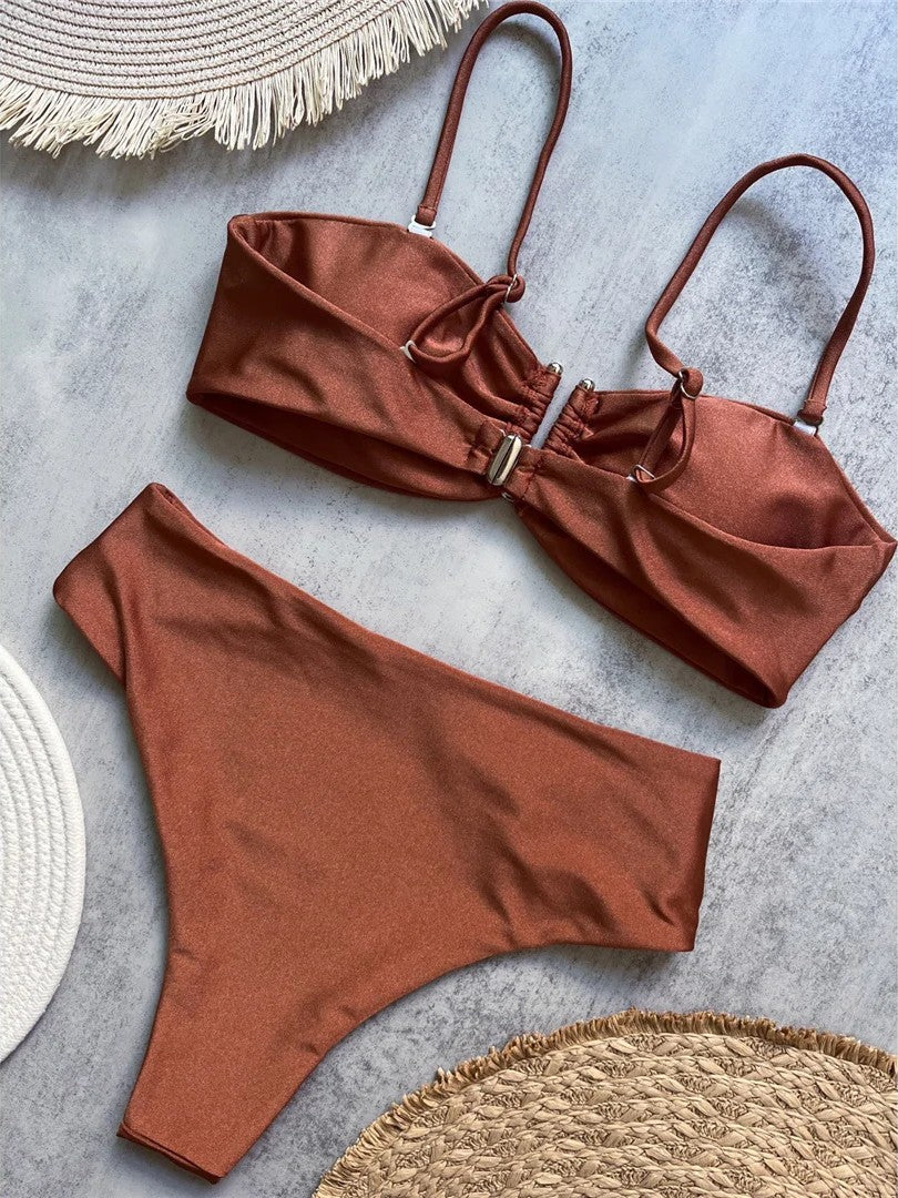 High-Waisted Bikini With Ring And Delicate Ruching