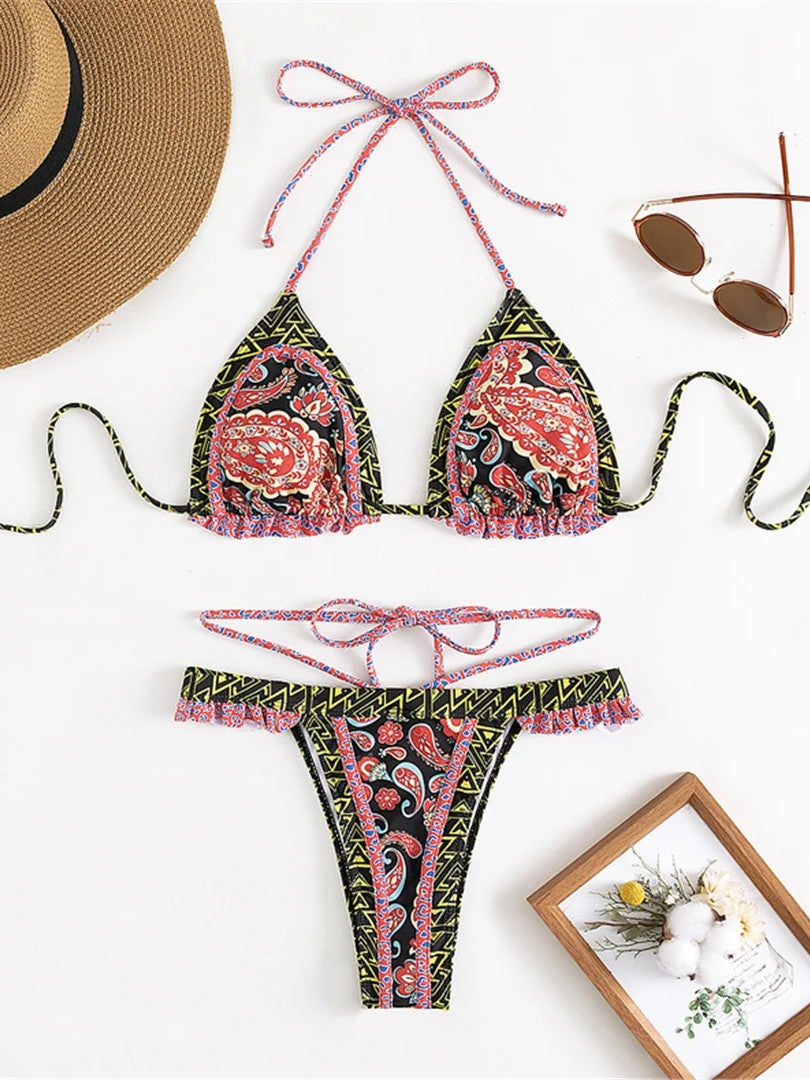 High-Waisted Printed Bikini With Delicate Ruffles