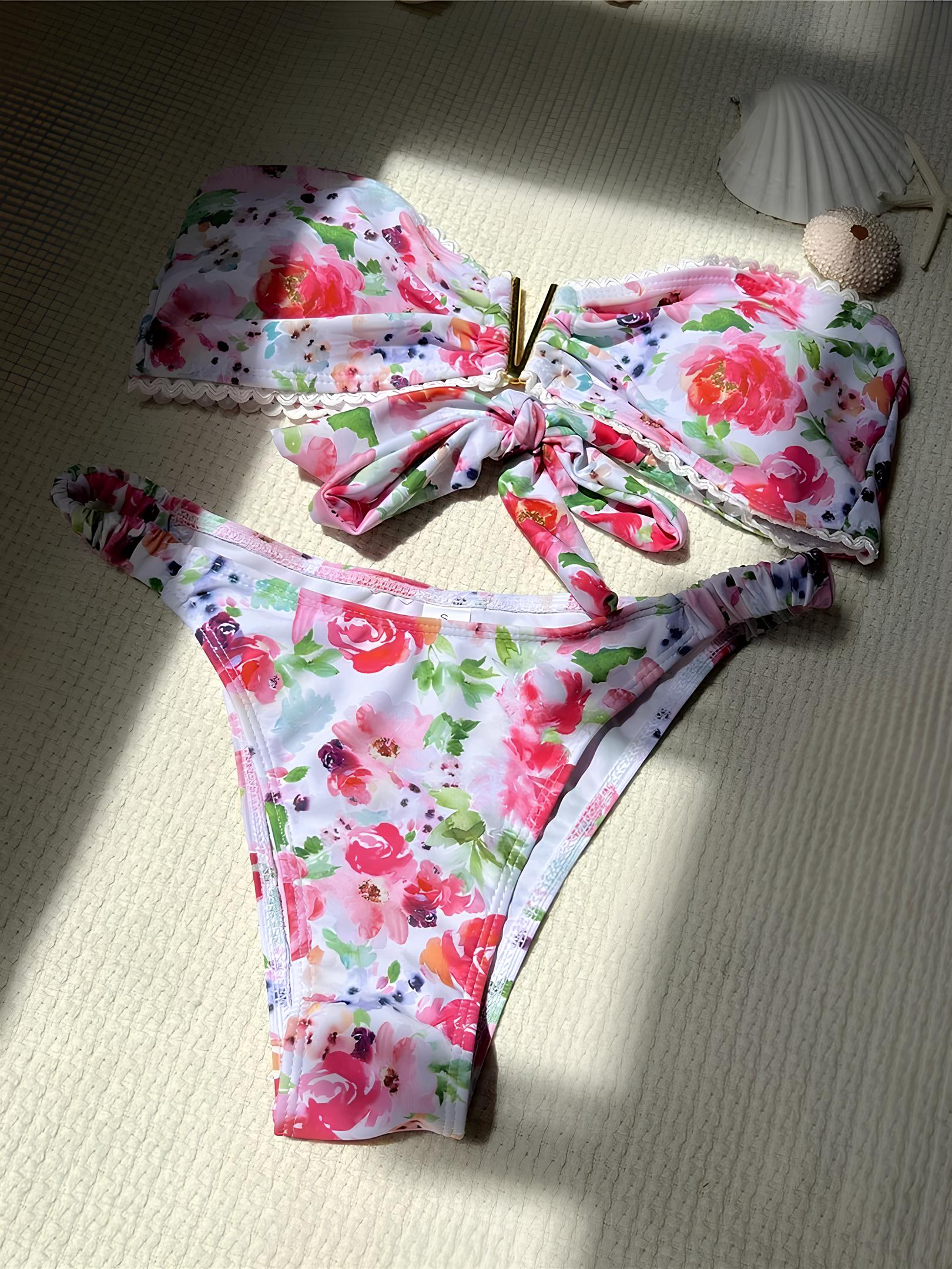 Printed Strapless Bikini With Gold Detail