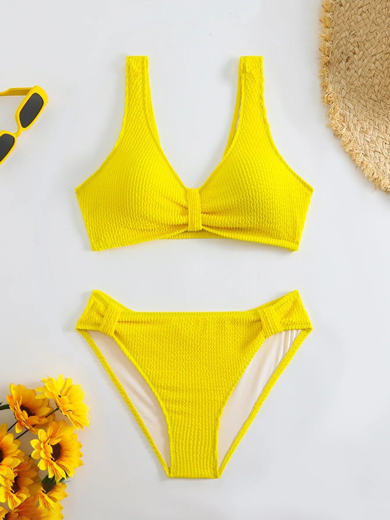 High-Waisted Textured Bikini With Ruched Detail