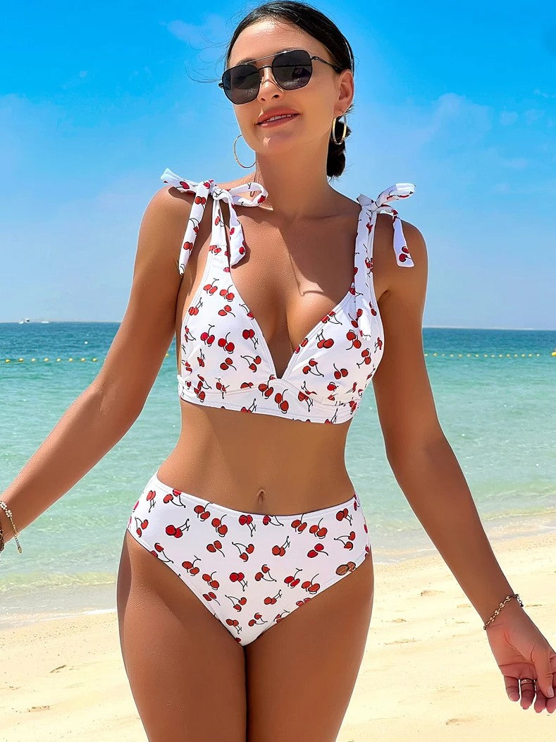 High-Waisted Printed Bikini With Tie Straps