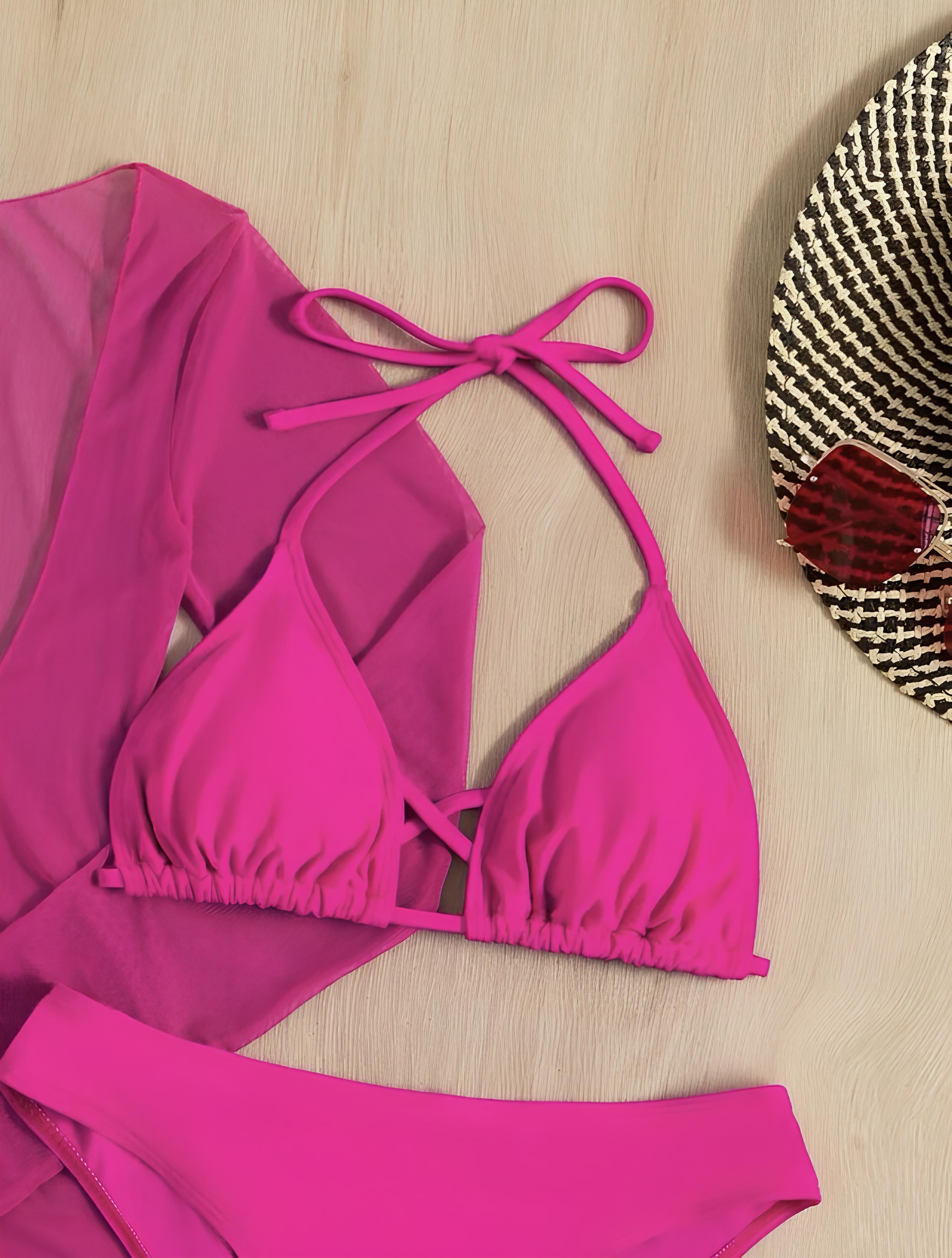 Bikini And Long-Sleeve Cover-Up Set With Draping