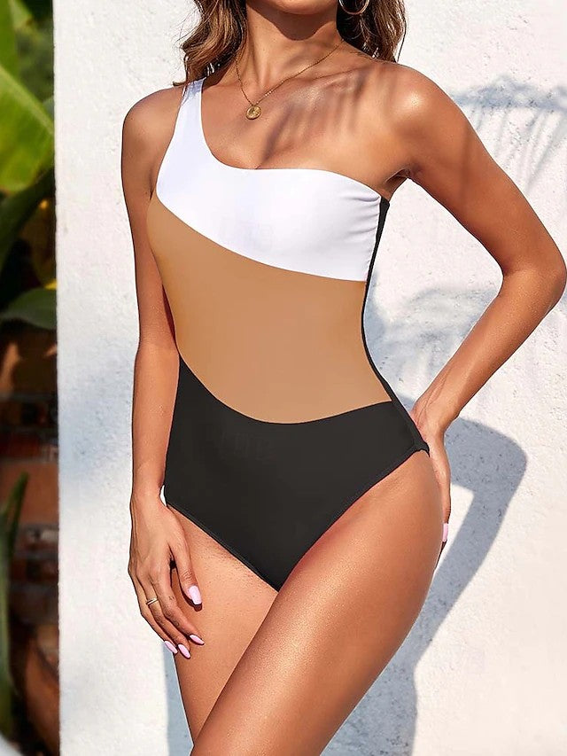 Asymmetrical Color-Block Style Swimsuit With Classic Fit